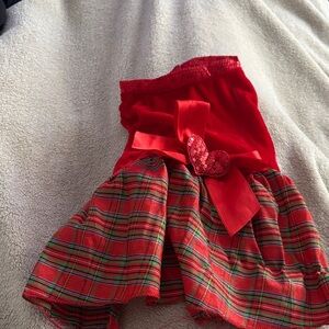Red Plaid Dog Dress with Bow
